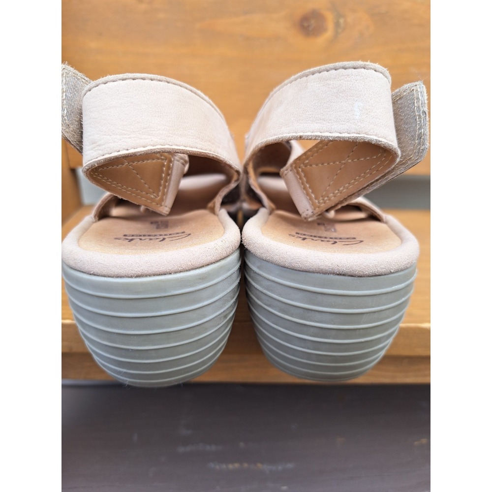 Clarks Women's Pink Wedge Sandals 8.0 Perforated Nubuck Leather Cushion Footbed - Picture 4 of 12